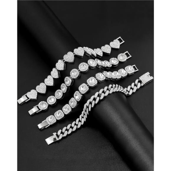 4PCS Gold Bracelets for Women Silver Clustered Tennis Bracelet for Women - Picture 4 of 7